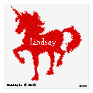 Prancing Red Hearts Unicorn Name Wall Decal