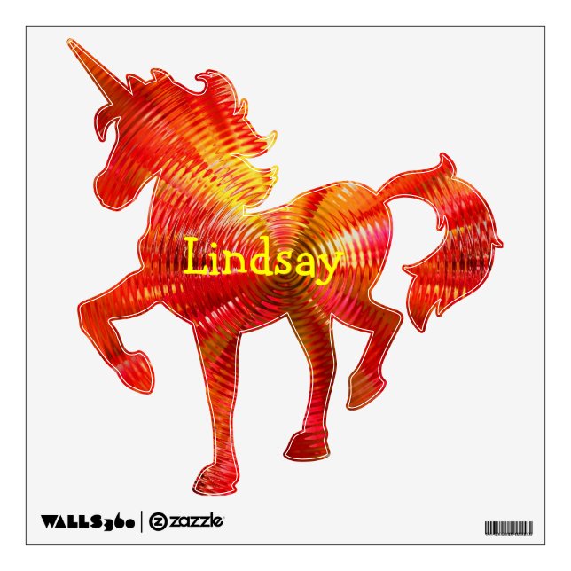 Prancing Red Yellow Unicorn Name Wall Sticker (Front)