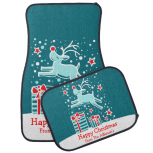Prancing reindeer graphic art Christmas car mats