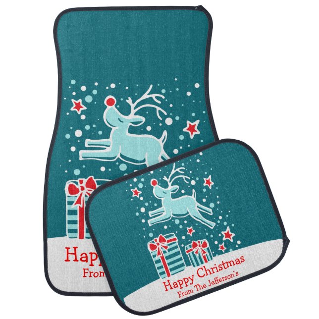 Prancing reindeer graphic art Christmas car mats (Set)