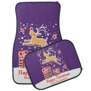 Prancing reindeer graphic art Christmas car mats