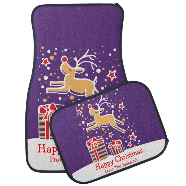Prancing reindeer graphic art Christmas car mats (Set)