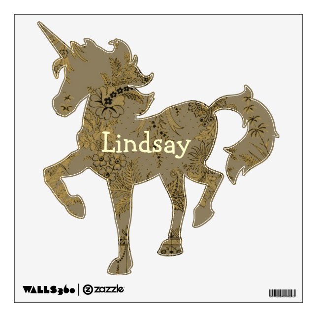Prancing Unicorn Abstract Floral Name Wall Sticker (Front)