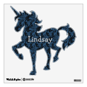 Prancing Unicorn Blue Satin Name Wall Sticker