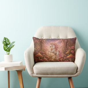Prancing Unicorn in an Enchanted Meadow Lumbar Pillow