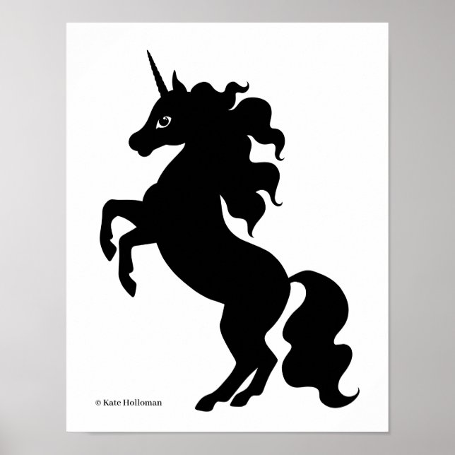 Prancing Unicorn - Minimalist Black and White Art Poster (Front)