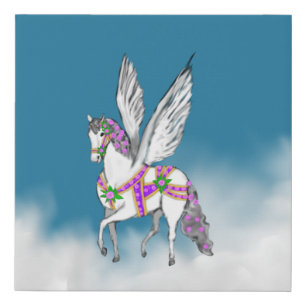Prancing White Pegasus Carousel Horse Art Faux Canvas Print