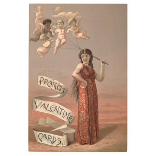 Prang's Valentine Cards AD, Woman & Cherubs Metal Print