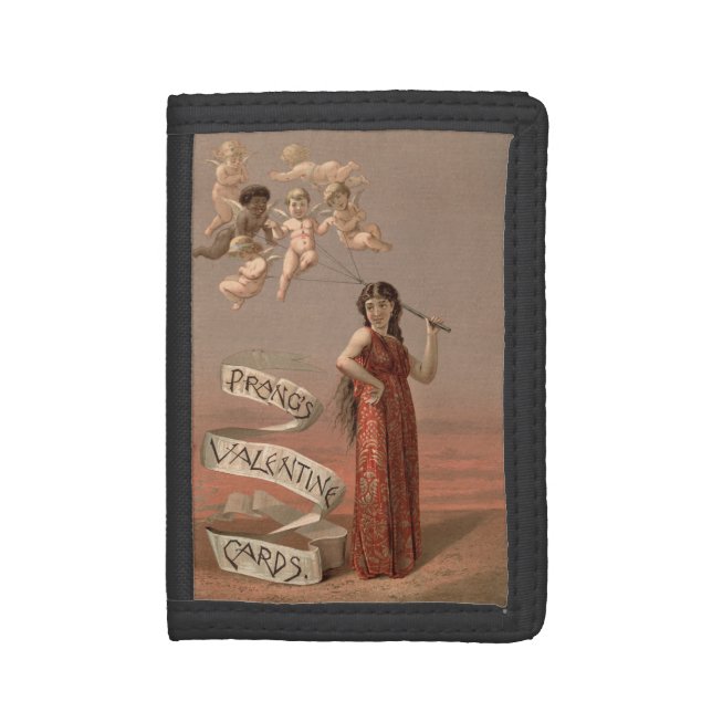 Prang's Valentine Cards AD, Woman & Cherubs Trifold Wallet (Front Vertical)