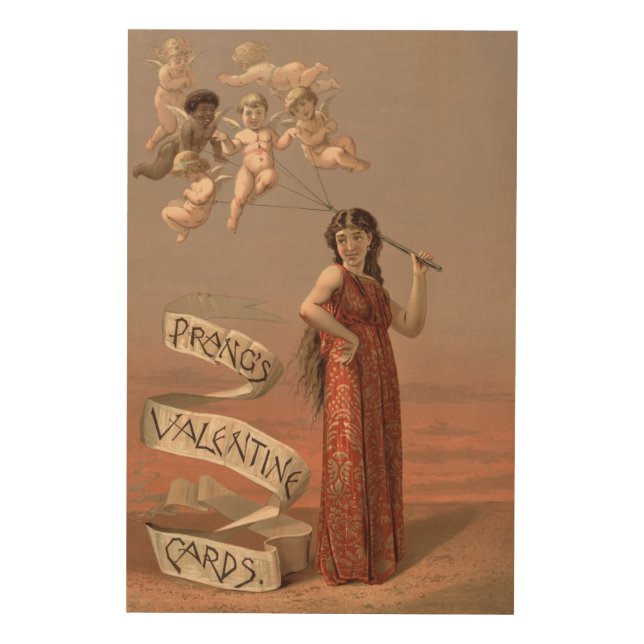 Prang's Valentine Cards AD, Woman & Cherubs Wood Wall Art (Front)