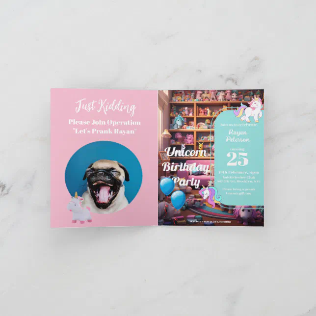 Prank Birthday Invite, Unicorn Love, custom Party Invitation | Zazzle