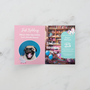 Prank Birthday Invite, Unicorn Love, custom Party Invitation