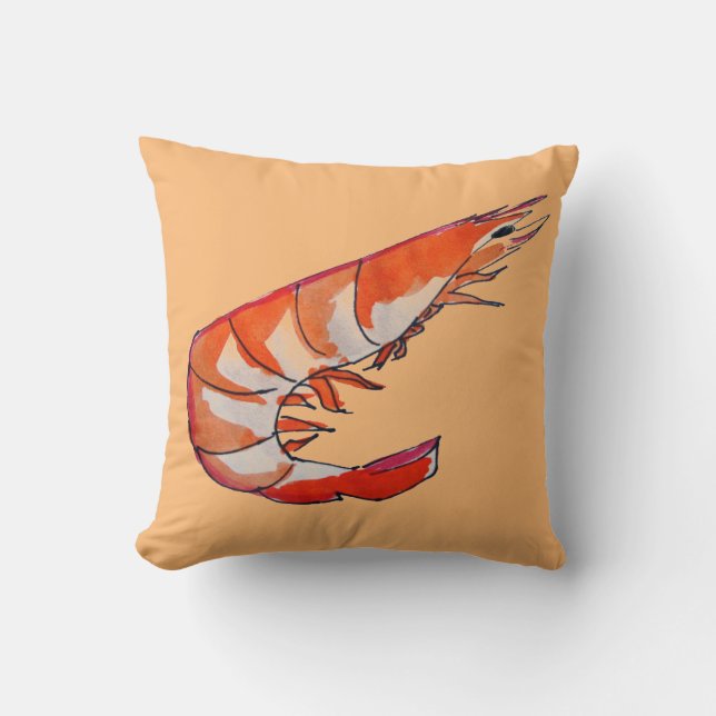 Prawn Shrimp seafood illustration Throw Pillow (Front)