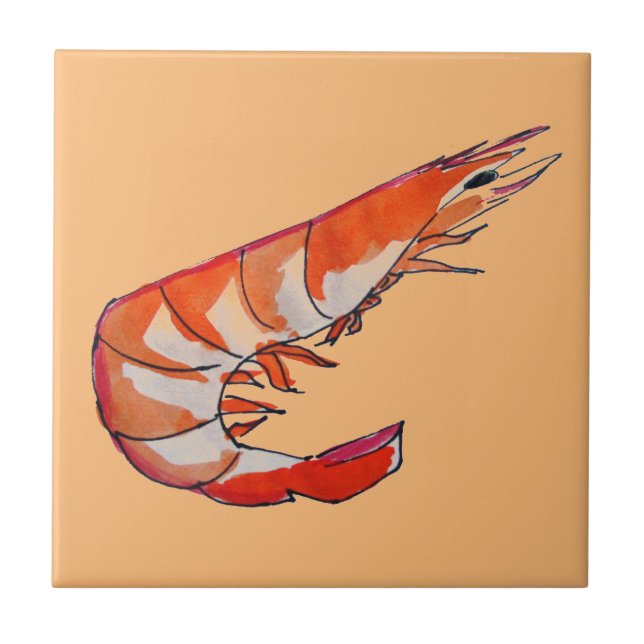 Prawn shrimp seafood kitsch art ceramic tile (Front)