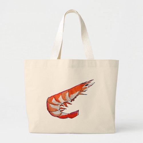 Prawn shrimp seafood kitsch art large tote bag