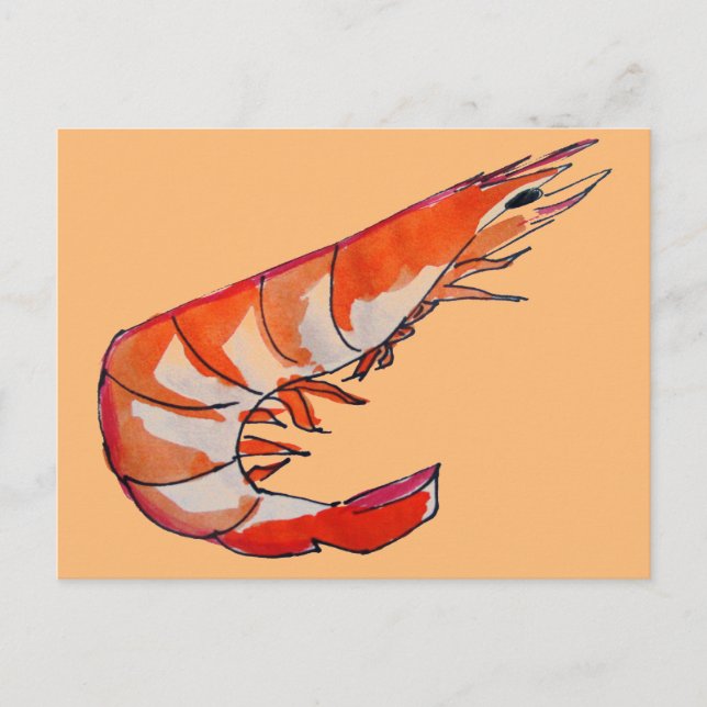 Prawn shrimp seafood kitsch art postcard (Front)