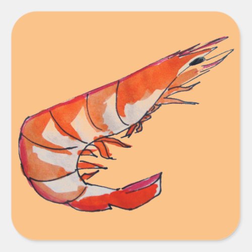Prawn shrimp seafood kitsch art square sticker
