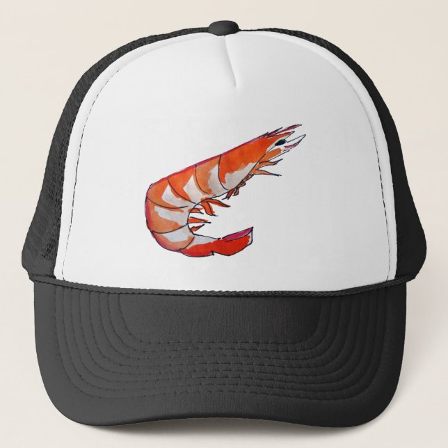 Prawn shrimp seafood kitsch art trucker hat (Front)
