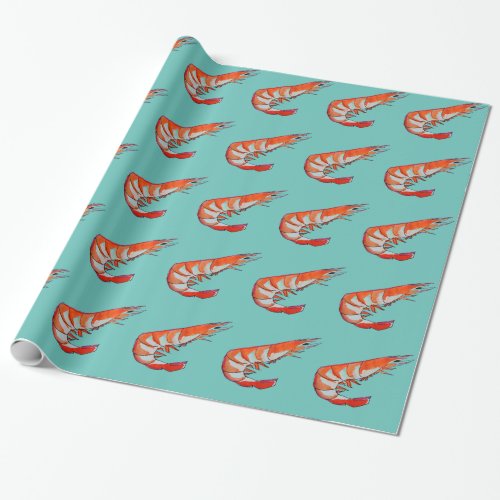 Prawn shrimp seafood kitsch art wrapping paper
