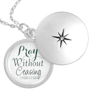 Pray Bible Verse Christian Prayer Green and White Locket Necklace