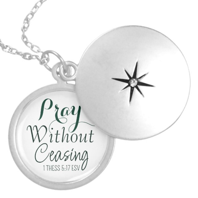 Pray Bible Verse Christian Prayer Green and White Locket Necklace (Front)
