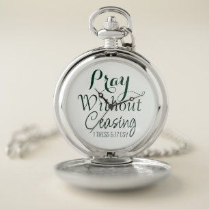 Pray Bible Verse Christian Prayer Green and White Pocket Watch