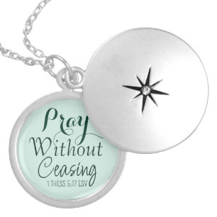 Pray Bible Verse Christian Prayer Light Green Locket Necklace