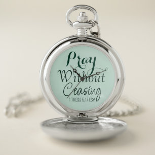 Pray Bible Verse Christian Prayer Light Green Pocket Watch