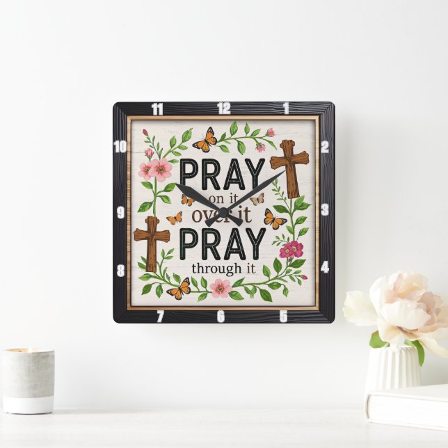 Pray Christian Butterflies  Square Wall Clock (Home)