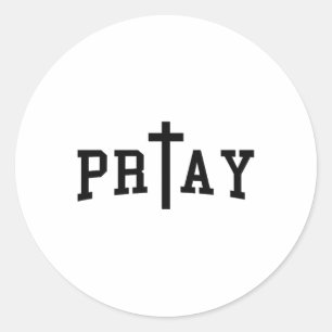 Pray Christian Cross Art Christian Quote Religous Classic Round Sticker