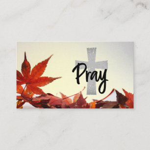 Pray Christian Cross, Autumn Red Leaves Business Card