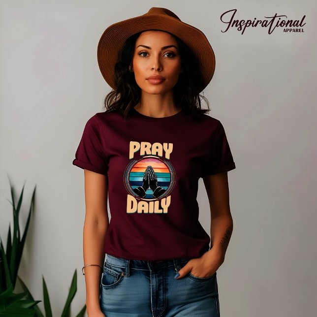 Pray Daily T-Shirt (Female Model Maroon Pray Daily T-Shirt)