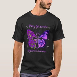 Pray For Alzheimer's Awareness Flower Butterfly Cr T-Shirt