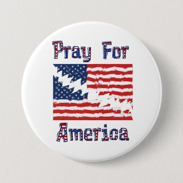 PRAY FOR AMERICA Distressed Divided American Flag Button (Front)