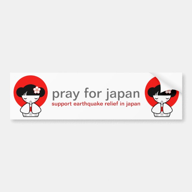 Pray for Japan Kokeshi Doll Bumper Sticker (Front)