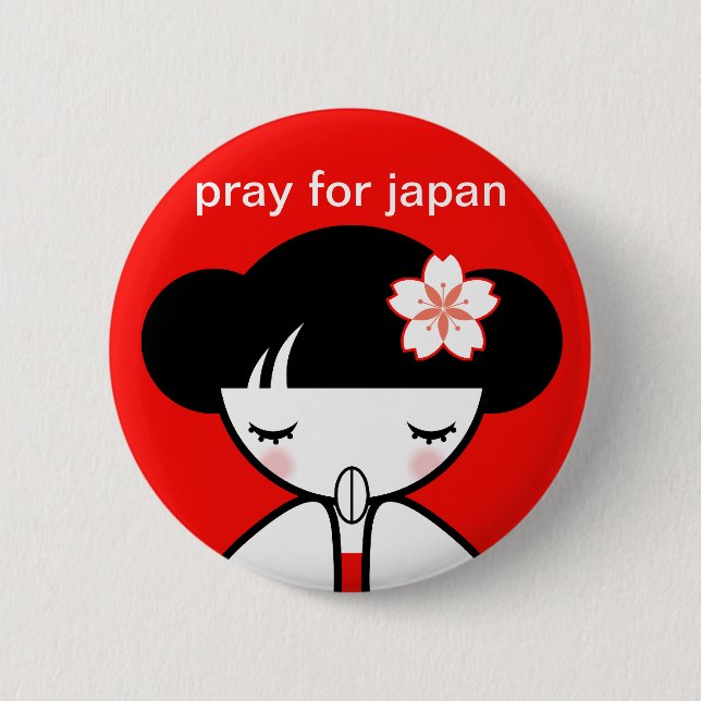 Pray for Japan Kokeshi Doll Button (Front)