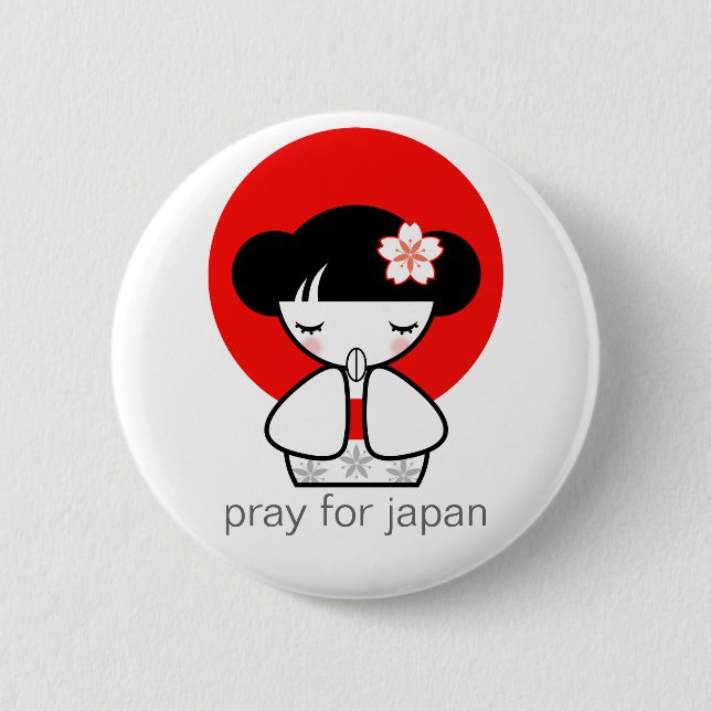 Pray for Japan Kokeshi Doll Button (Front)