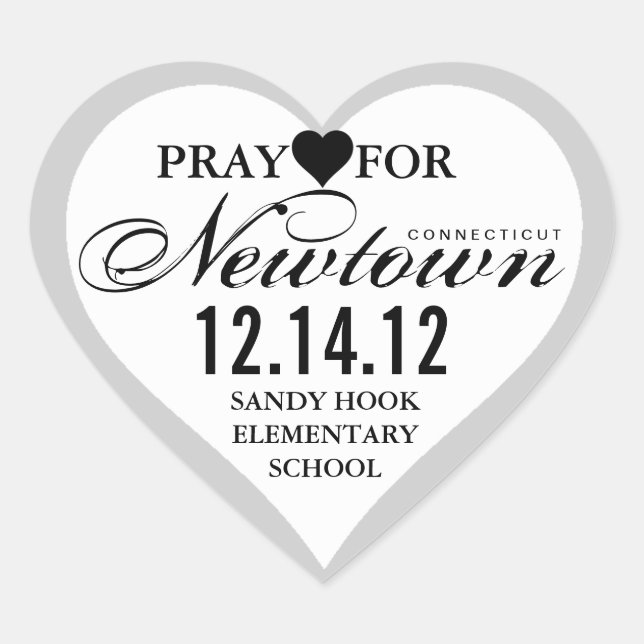 Pray For Newtown Tragedy Heart Sticker (Front)