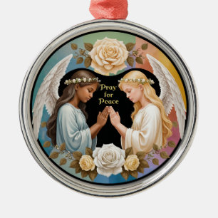 Pray for Peace Angels Metal Ornament