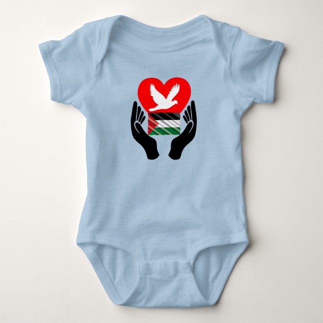 Pray for Peace in Palestine | Peace Dove Heart  Baby Bodysuit (Front)