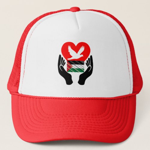 Pray for Peace in Palestine  Peace Dove Heart  Trucker Hat