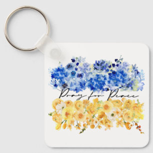 Pray for Peace. Ukrainian flag colours. Watercolor Keychain
