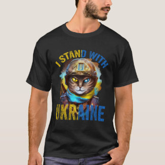 Pray For Support Ukrainian Cat Soldier Stand With T-Shirt