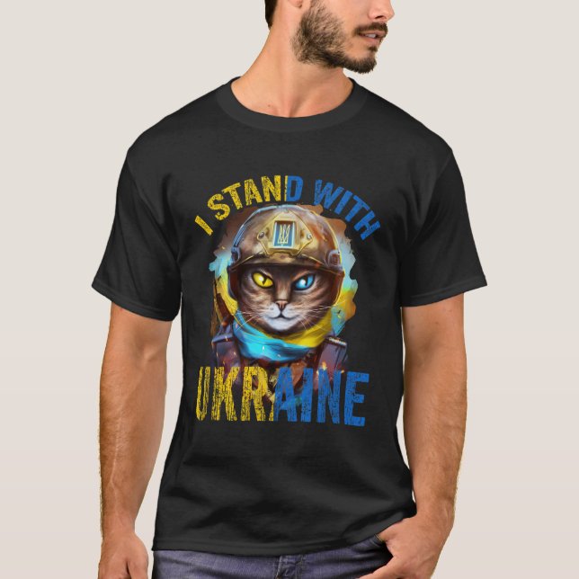 Pray For Support Ukrainian Cat Soldier Stand With  T-Shirt (Front)