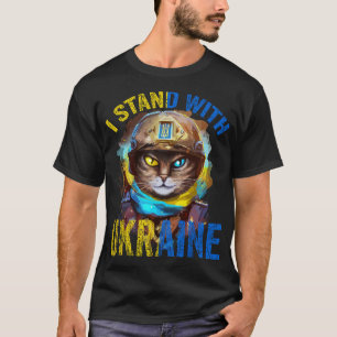 Pray For Support Ukrainian Cat Soldier Stand With  T-Shirt