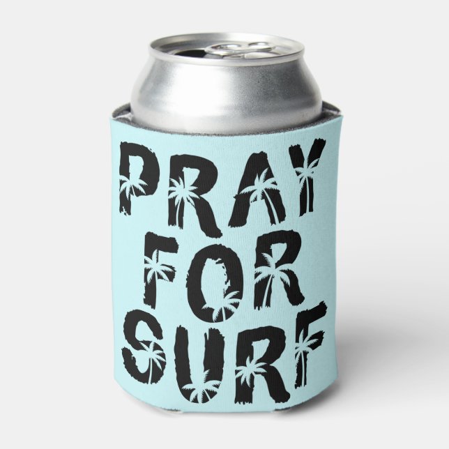 Pray For Surp Palm Tree Surfer Can Cooler (Can Front)