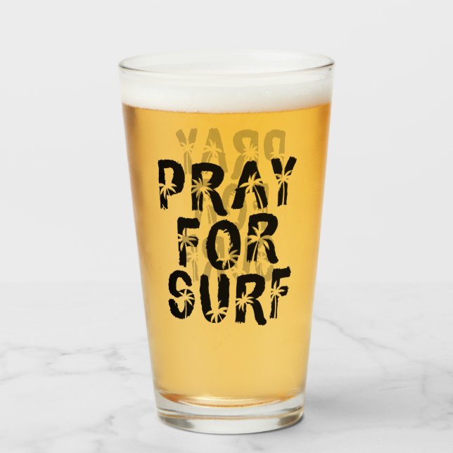 Pray For Surp Palm Tree Surfer Glass (Front Filled)