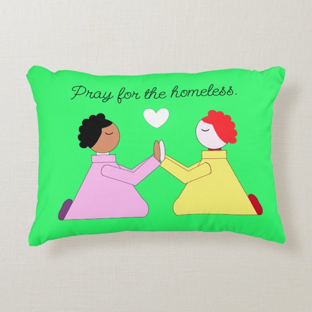 Pray for the Homeless- Green & Heart Accent Pillow (Front)