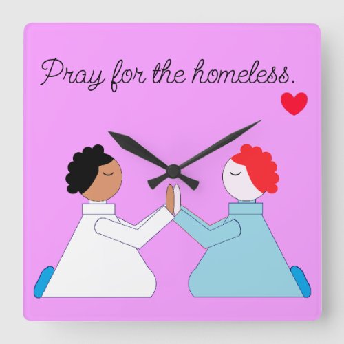 Pray for the Homeless_ Lavender  Heart  Square Wall Clock