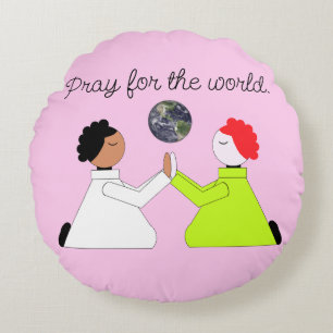 Pray for the World: Lavender Round Pillow